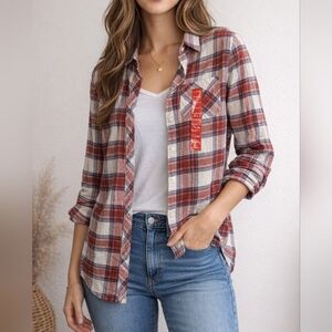 NWT Gap Red Plaid Flannel Shirt XS | Button Down Long Sleeve Women